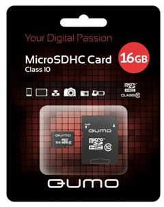 Карта памяти Micro SDHC 16Gb class 10 QM16GMICSDHC10 SD adapter Qumo