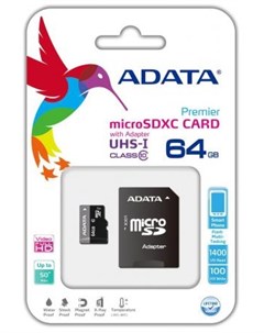 Карта памяти Micro SDXC 64Gb Class 10 AUSDX64GUICL10 RA1 адаптер SD Adata