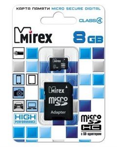 Флеш карта microSD 8GB microSDHC Class 4 SD адаптер Mirex