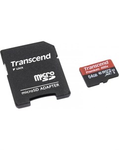 Карта памяти Micro SDXC 64Gb Class 10 TS64GUSDU1 400x адаптер SD Transcend