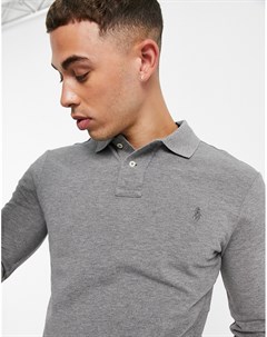 Узкая футболка поло из пике серого меланжевого цвета с длинными рукавами и логотипом Polo ralph lauren