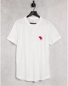 Белая футболка с воротом на пуговицах и логотипом Abercrombie & fitch