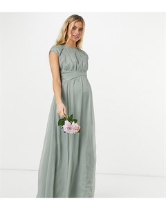 Оливковое платье макси со сборками на лифе и короткими рукавами ASOS DESIGN Maternity Bridesmaid Asos maternity
