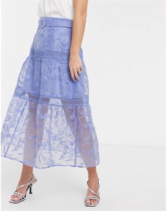 Голубая юбка миди с вышивкой и поясом Asos design