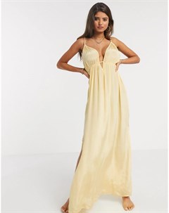 Золотисто желтое пляжное платье макси с чашечками для груди большого размера Asos design