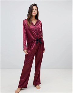 Пижамный комплект с длинной рубашкой и брюками красного цвета Claudia Bluebella