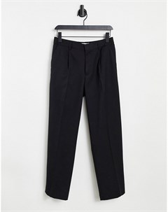 Черные широкие брюки строгого кроя со складками Topman