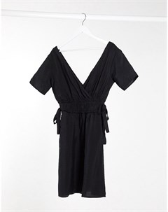 Черное льняное платье мини с завязками по бокам Object