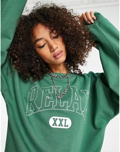 Зеленый свитшот с вышивкой Relax Topshop