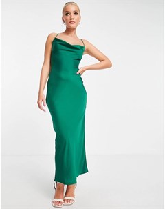 Изумрудно зеленое платье миди со свободным воротом x Saffron Barker In the style