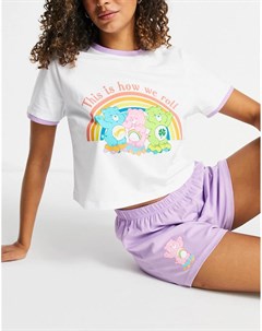 Пижамный комплект белого и сиреневого цветов из шортов и футболки с принтом Заботливые мишки Asos design