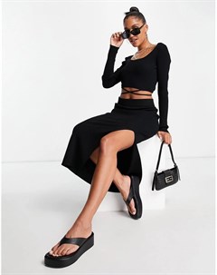 Черная трикотажная юбка с разрезом спереди от комплекта Asos design
