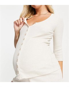 Бежевый пижамный топ из вафельного трикотажа с застежкой на пуговицы ASOS DESIGN Maternity Exclusive Asos maternity