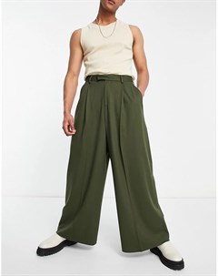 Очень широкие брюки цвета хаки с завышенной талией Asos design