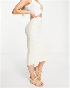 Кремовая трикотажная юбка миди в рубчик от комплекта Asos design