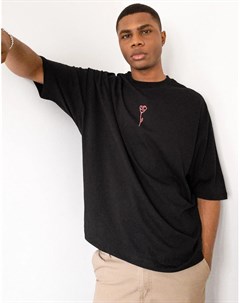 Черная oversized футболка с розой Asos design