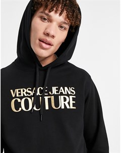 Черный худи с золотистым логотипом на груди Versace jeans couture