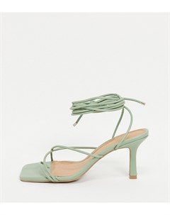Шалфейно зеленые босоножки на среднем каблуке с ремешками завязками на щиколотке для широкой стопы H Asos design