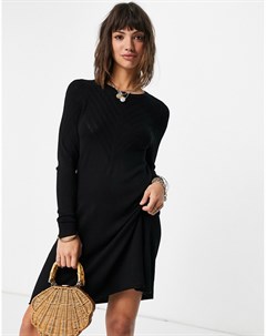 Черное свободное трикотажное платье с длинными рукавами Only