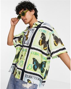 Свободная oversized рубашка с принтом в виде открыток с бабочками Asos design