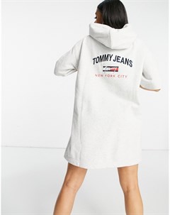 Серое платье худи с короткими рукавами Tommy jeans