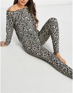 Пижама с леггинсами с леопардовым принтом mix match Asos design