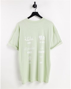 Шалфейно зеленая oversized футболка с принтом на спине Night addict