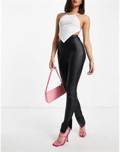 Черные брюки из искусственной кожи с завышенной талией и разрезами Missy Empire Missyempire