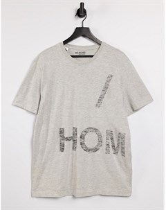 Серая меланжевая футболка свободного кроя с принтом CPH на спине Selected homme