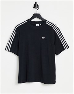 Черная футболка с тремя полосками из ткани под атлас adicolor Adidas originals