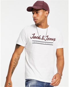 Белая футболка с круглым вырезом и логотипом Jack & jones