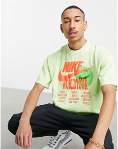 Oversized футболка лаймового цвета с графическим принтом World Tour Pack Nike