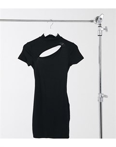 Платье футболка мини черного цвета с высоким воротником вырезом и завязками на спине ASOS DESIGN Pet Asos petite