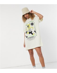 Светло бежевое платье футболка с короткими рукавами и мультяшным принтом Collusion