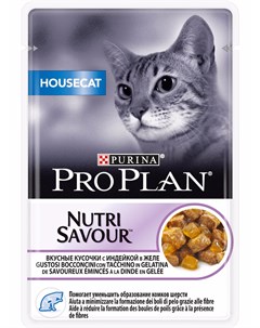 Влажный корм Nutri Savour для взрослых кошек живущих дома вкусныекусочки с индейкой в желе Пауч 85 г Pro plan