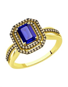 Кольцо из желтого золота с бриллиантами и сапфиром Sokolov diamonds
