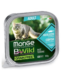 Консервы Cat BWild Grain Free беззерновые для взрослых кошек из трески с овощами 100гр Monge
