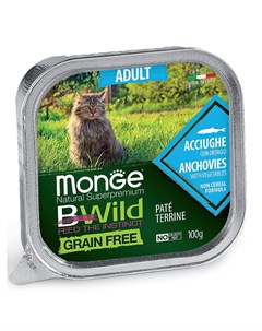 Консервы Cat BWild Grain Free беззерновые для взрослых кошек из анчоусов с овощами 100гр Monge