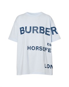 Голубая хлопковая футболка оверсайз с синими надписями Burberry
