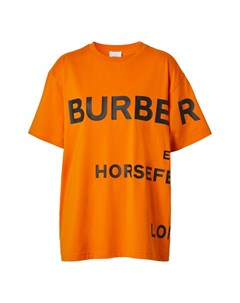Оранжевая хлопковая футболка оверсайз с черными надписями Burberry