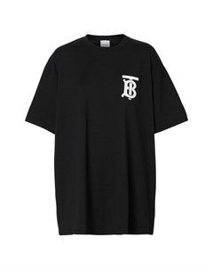 Черная хлопковая футболка оверсайз с монограммой Burberry