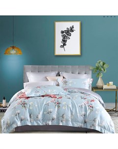 Комплект постельного белья 1 5 спальный цветы на голубом Pappel