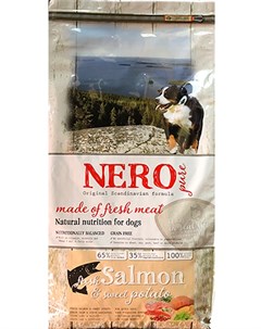 Корм беззерновой корм для взрослых собак со свежим лососем бататом и фруктами 12 кг Nero pure