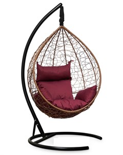 Подвесное кресло кокон sevilla горячий шоколад с бордовой подушкой коричневый 110x195x110 см L'aura