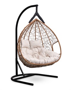 Подвесное двухместное кресло кокон fisht горячий шоколад с белой подушкой коричневый 120x195x110 см L'aura