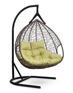 Подвесное двухместное кресло кокон fisht коричневое с зеленой подушкой коричневый 120x195x110 см L'aura
