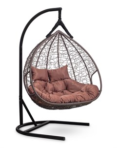 Подвесное двухместное кресло кокон fisht коричневое с коричневой подушкой коричневый 120x195x110 см L'aura