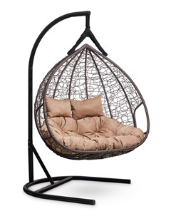 Подвесное двухместное кресло кокон fisht коричневое с бежевой подушкой коричневый 120x195x110 см L'aura