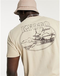 Бежевая футболка из органического хлопка с принтом Kyoto на спине Asos design