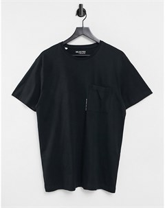 Черная свободная футболка с принтом на кармане Selected homme